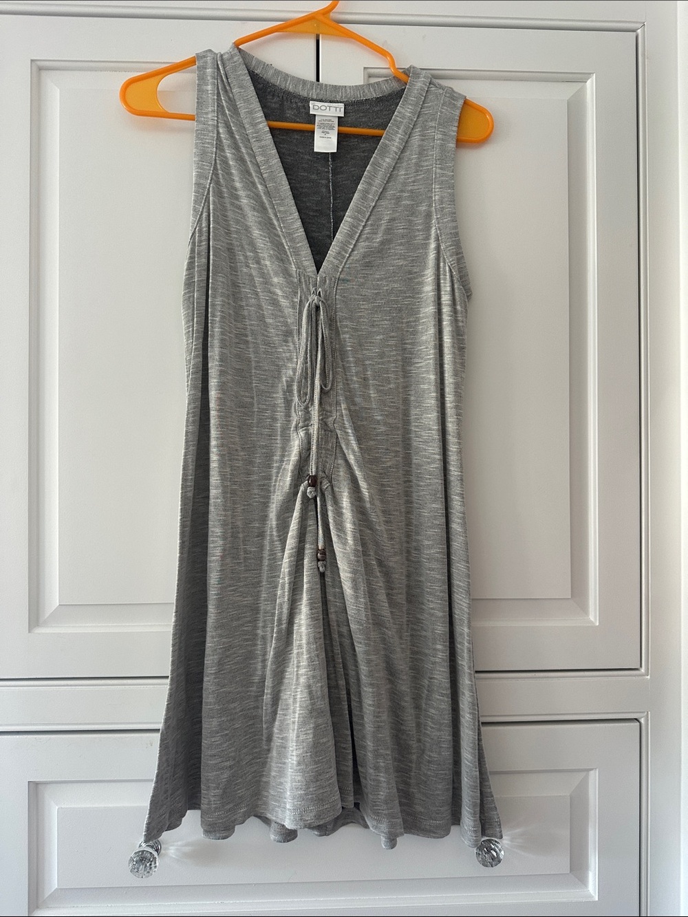 Dotti Gray Sleeveless V-Neck Tie-Front A-Line Dress